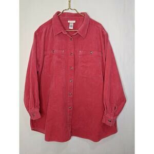 Vintage Roaman's Womens 1x Corduroy Shirt Pink Long Sleeves Button Front Shaket